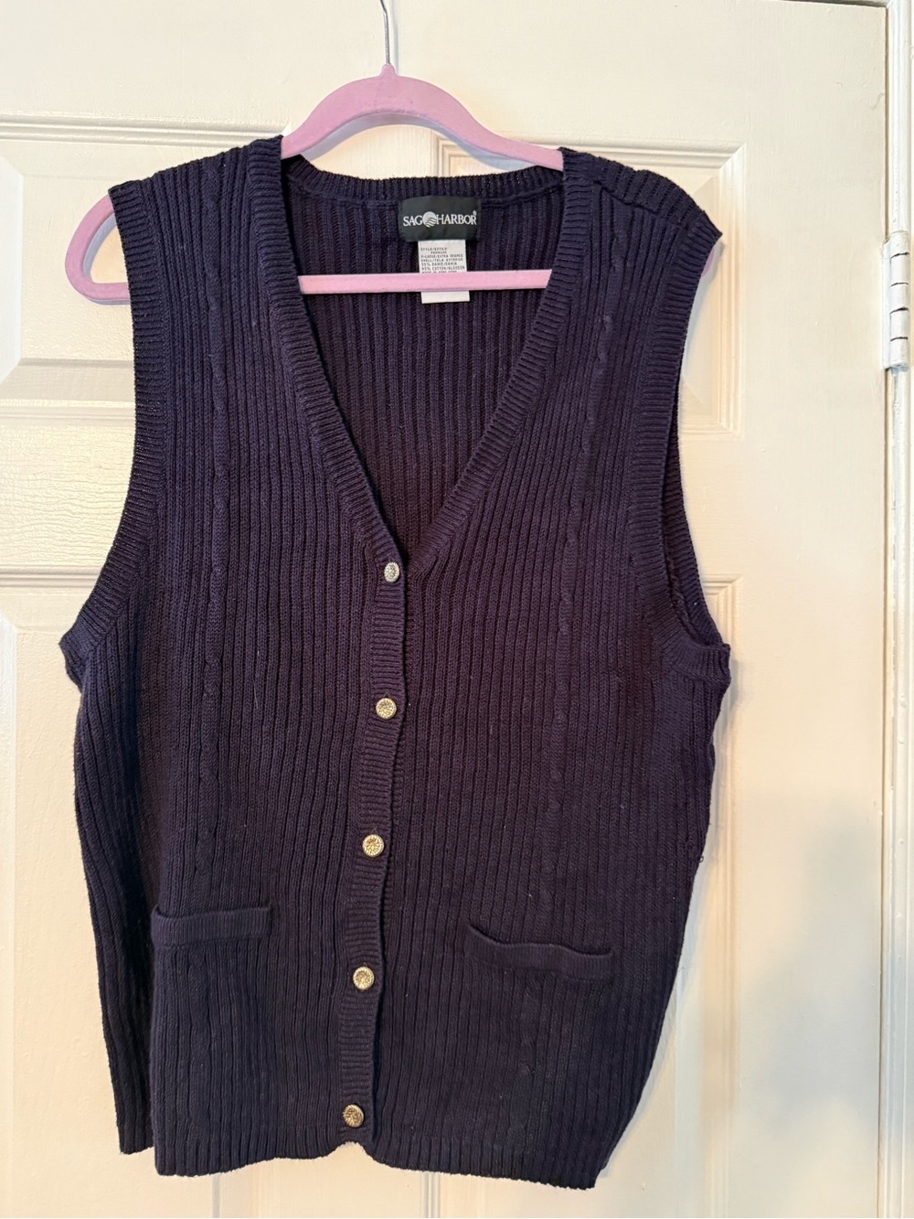 Sag Harbor Navy Ribbed V-Neck Button Front Sweater Vest
